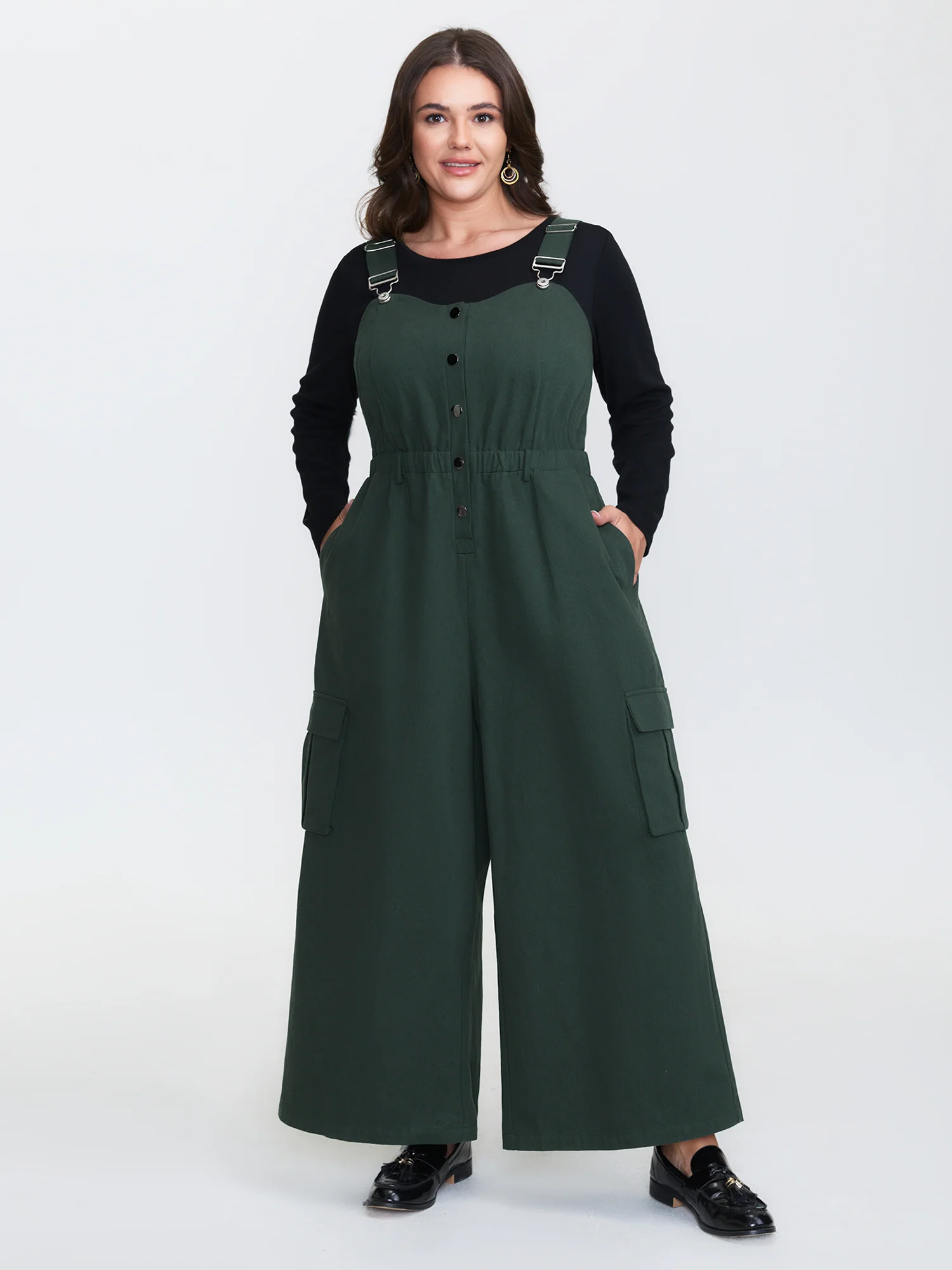 Adjustable Overall Shirred Wide-Leg Jumpsuit - Image 4