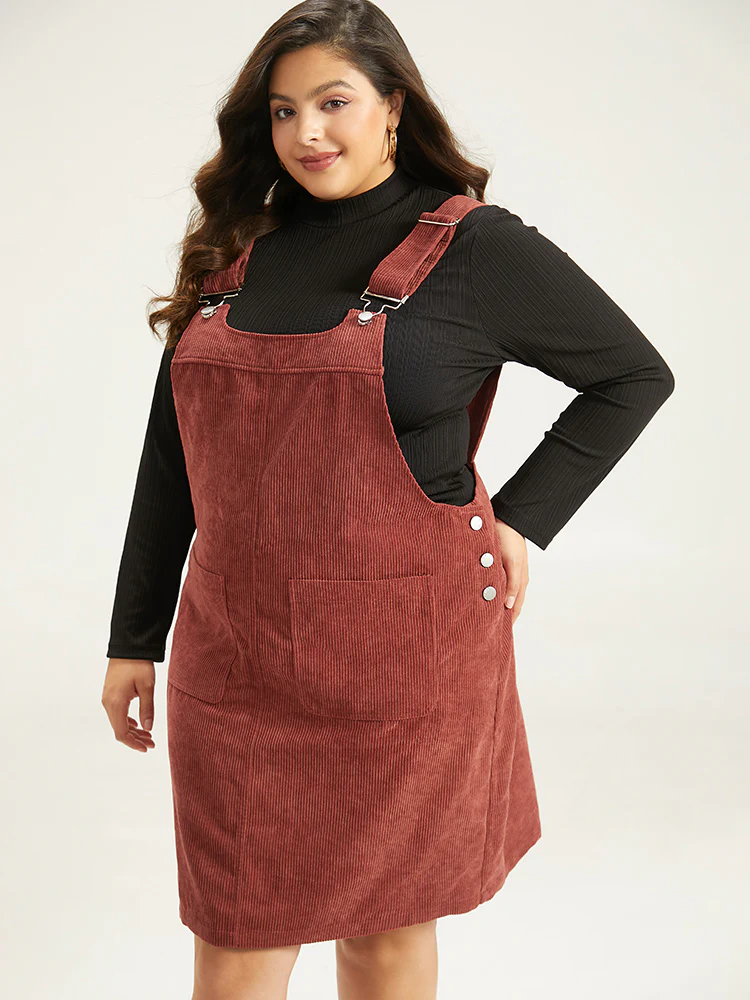 Corduroy Adjustable Straps Metal Detail Pocket Cami Dress - Image 2