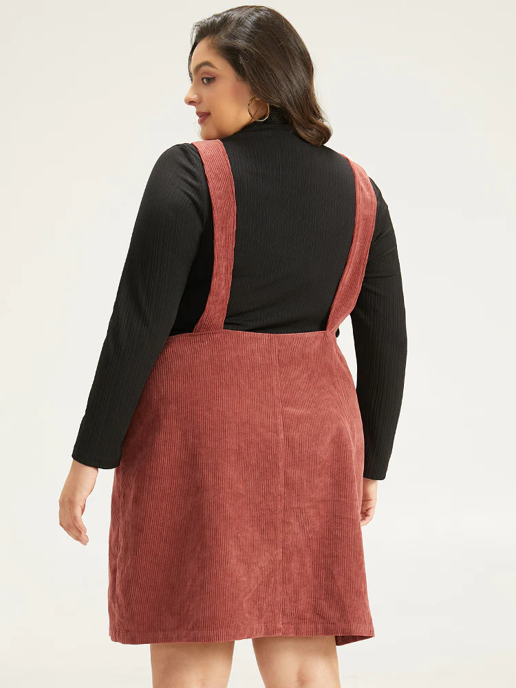 Corduroy Adjustable Straps Metal Detail Pocket Cami Dress - Image 3