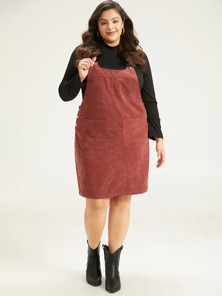Corduroy Adjustable Straps Metal Detail Pocket Cami Dress - Image 4