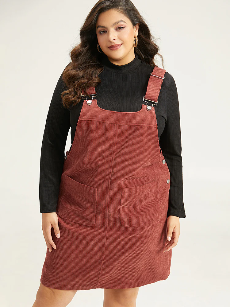 Corduroy Adjustable Straps Metal Detail Pocket Cami Dress - Image 5