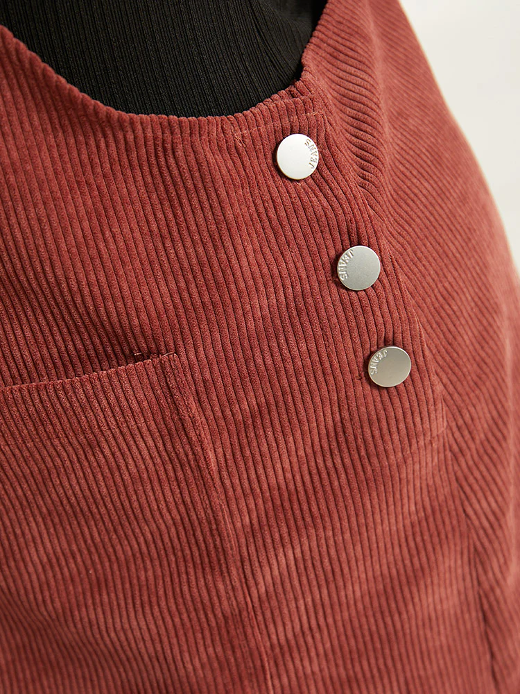 Corduroy Adjustable Straps Metal Detail Pocket Cami Dress - Image 8