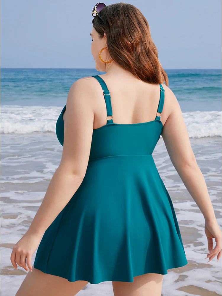 Adjustable Straps Ruffles Wrap Split Swim Dress - Image 2