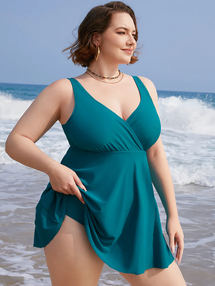 Adjustable Straps Ruffles Wrap Split Swim Dress - Image 4