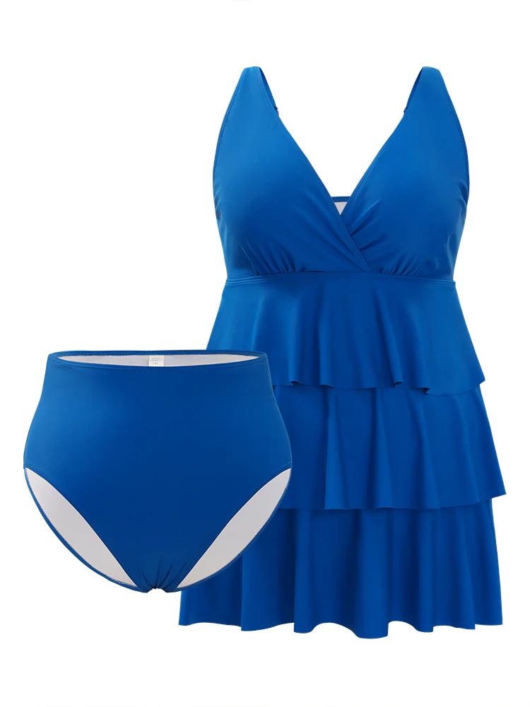 Adjustable Straps Wrap Sculpt Waist Ruffle Tiered Swim Dress - Image 10