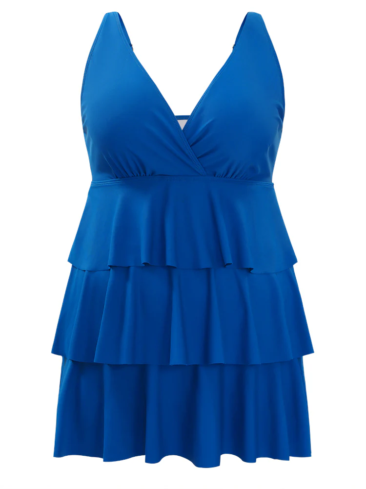 Adjustable Straps Wrap Sculpt Waist Ruffle Tiered Swim Dress - Image 11
