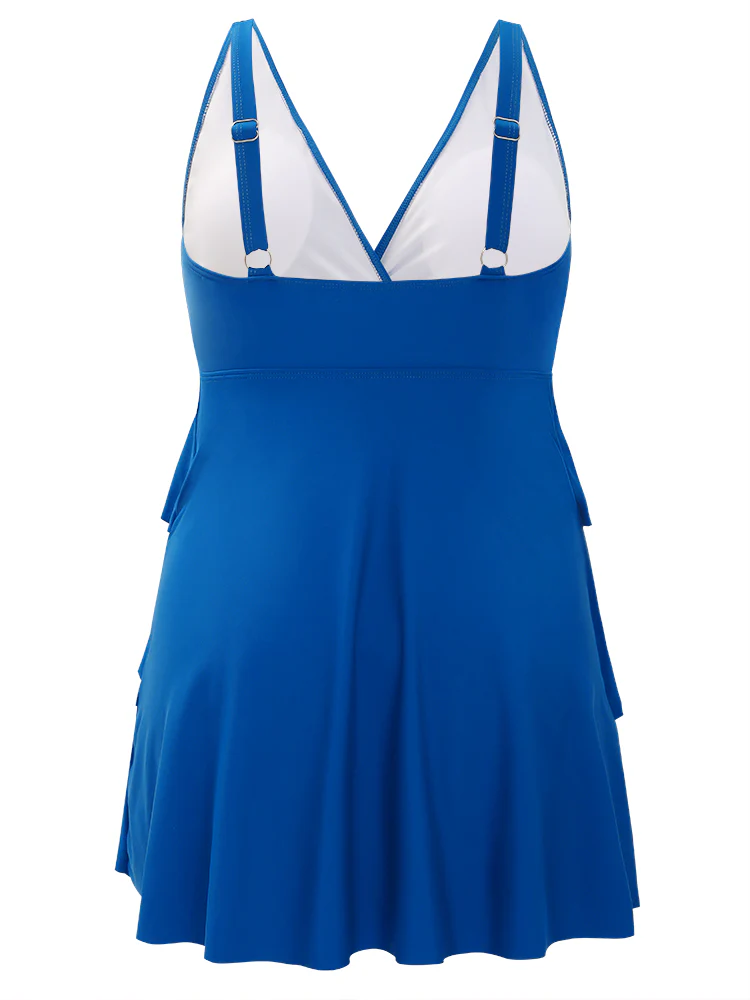 Adjustable Straps Wrap Sculpt Waist Ruffle Tiered Swim Dress - Image 12
