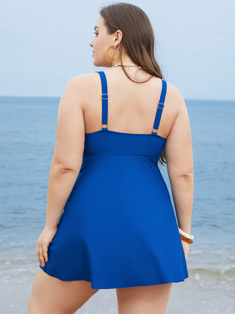 Adjustable Straps Wrap Sculpt Waist Ruffle Tiered Swim Dress - Image 3