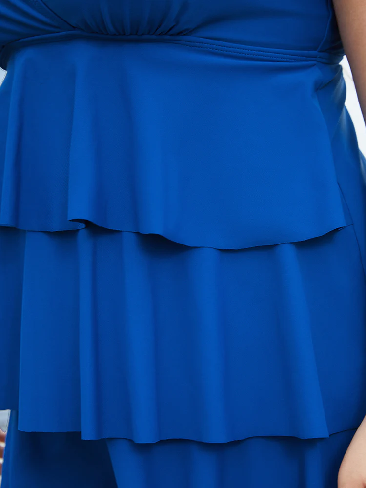 Adjustable Straps Wrap Sculpt Waist Ruffle Tiered Swim Dress - Image 9
