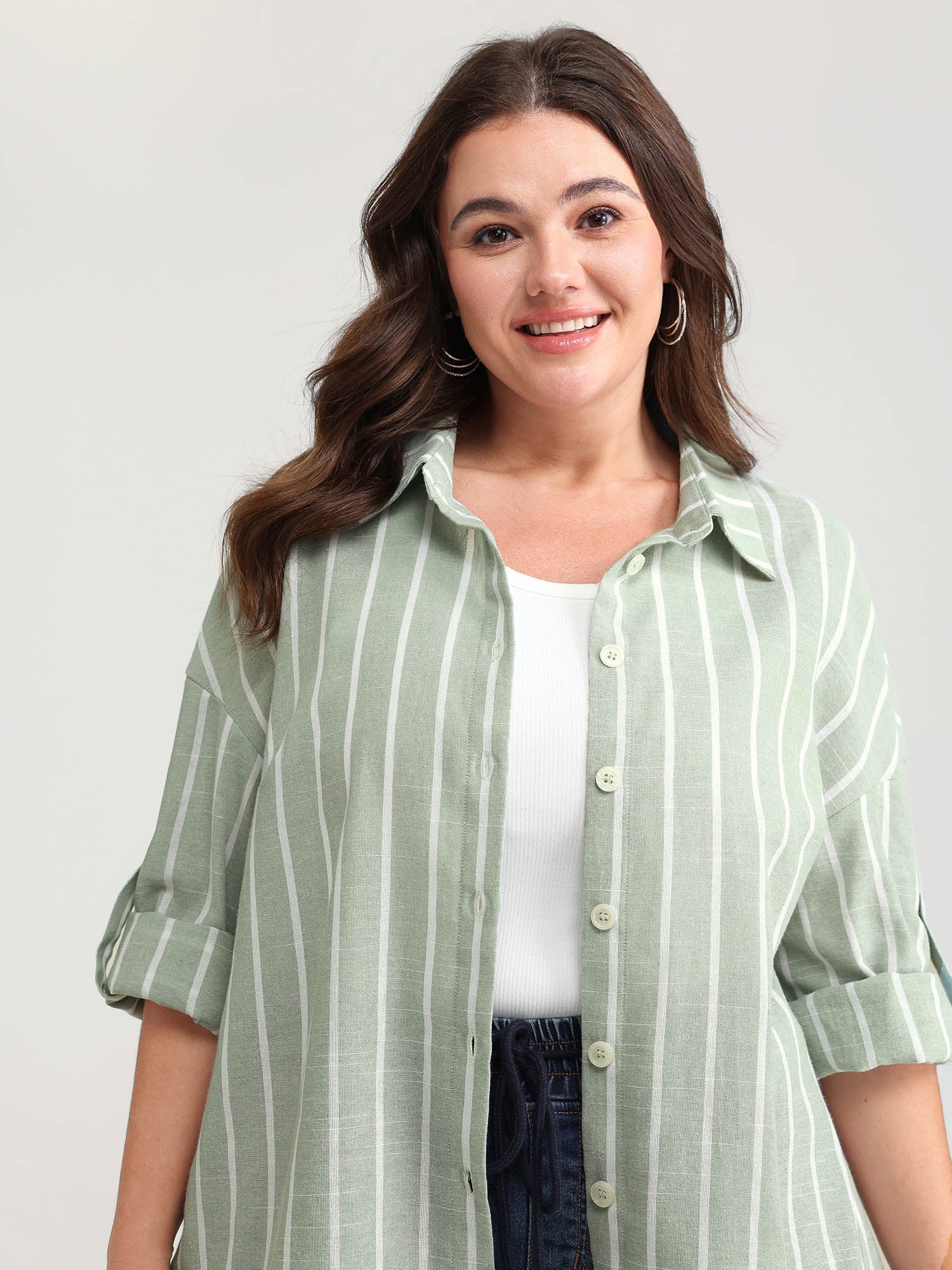 Adjustable Tab Sleeve Button-Down Shirt - Image 2