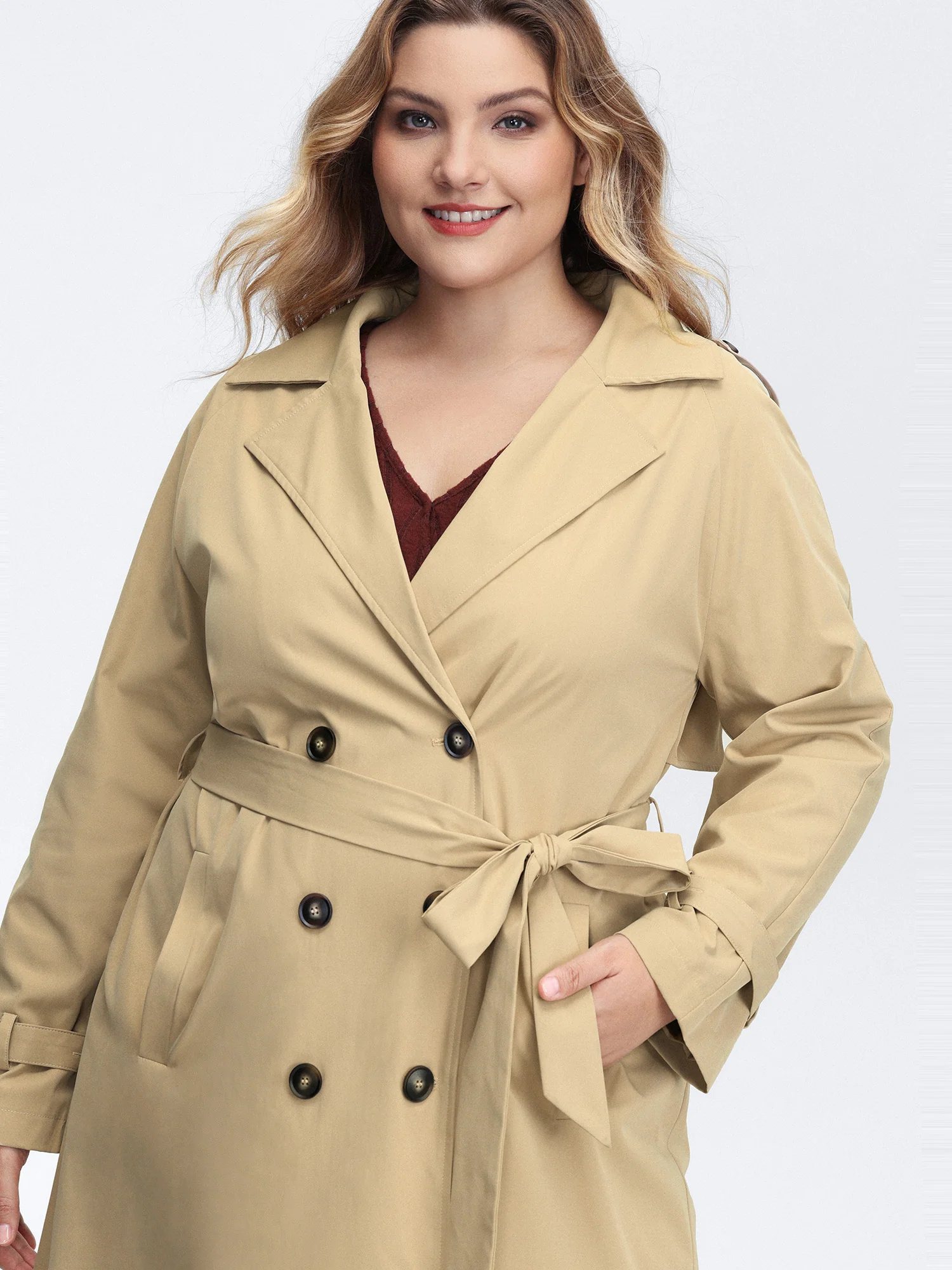 Adjustable Tab Sleeve Lined Trench Coat - Image 2