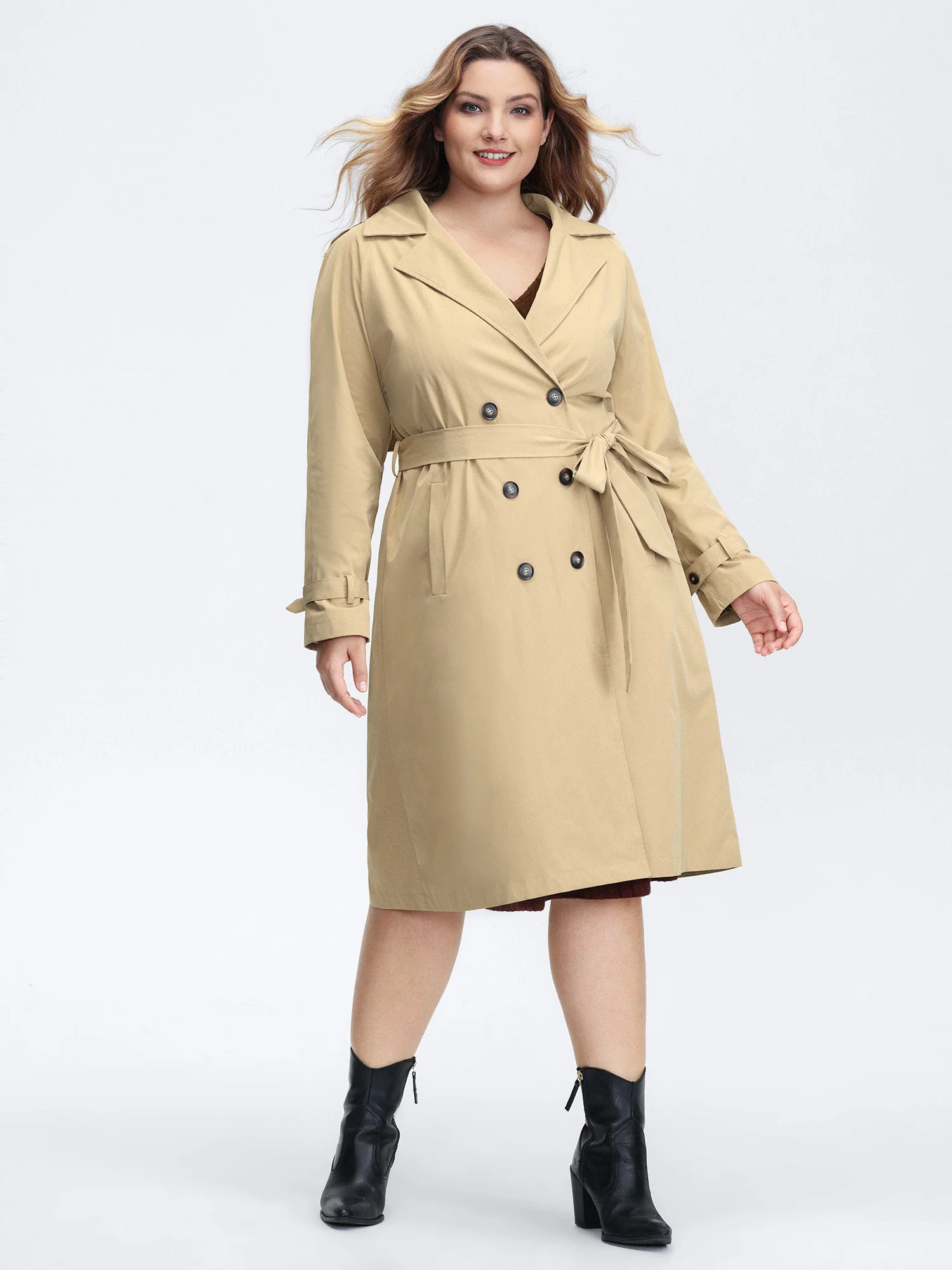 Adjustable Tab Sleeve Lined Trench Coat - Image 3