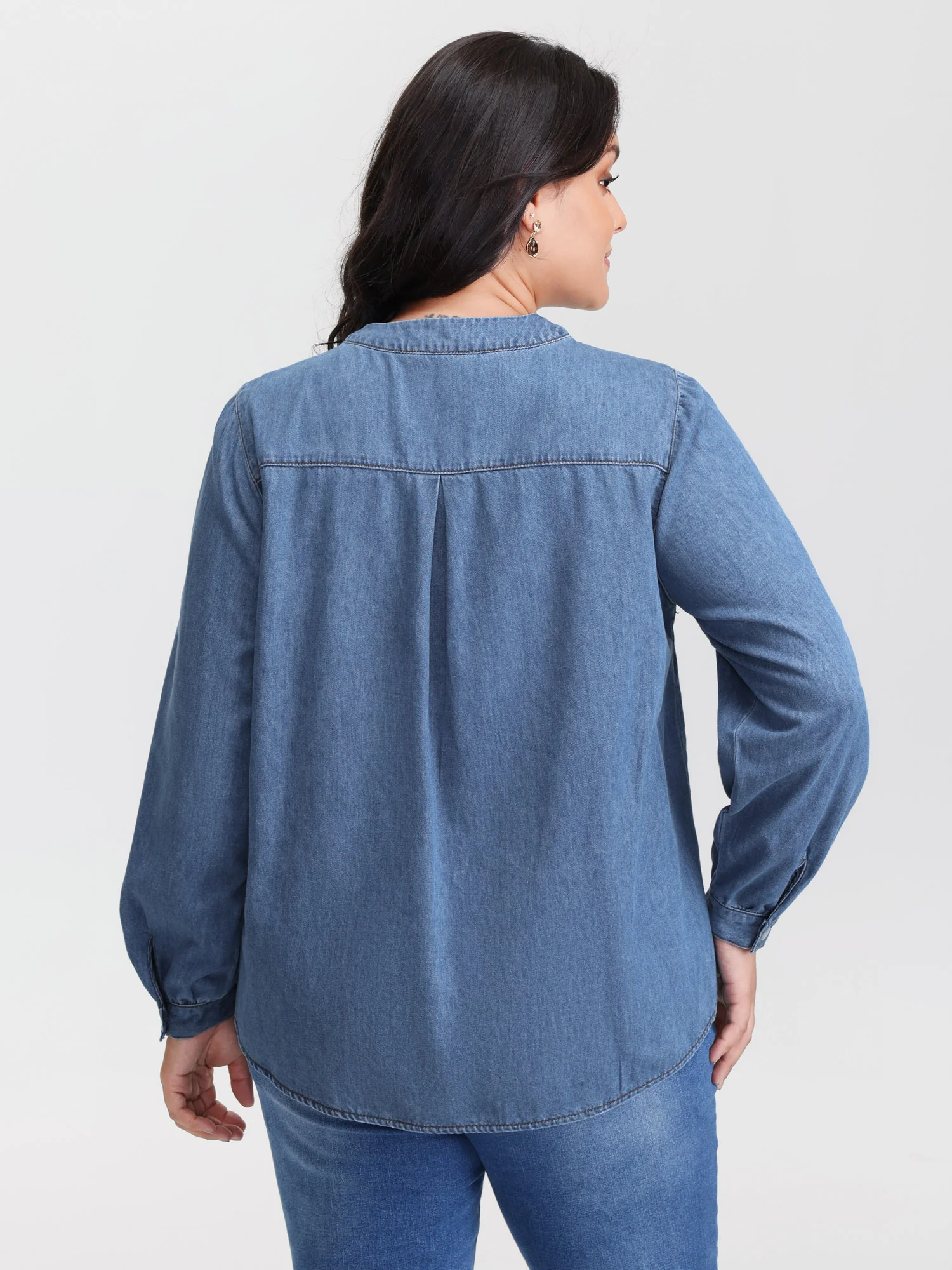 Adjustable Tie Collar Denim Top - Image 4