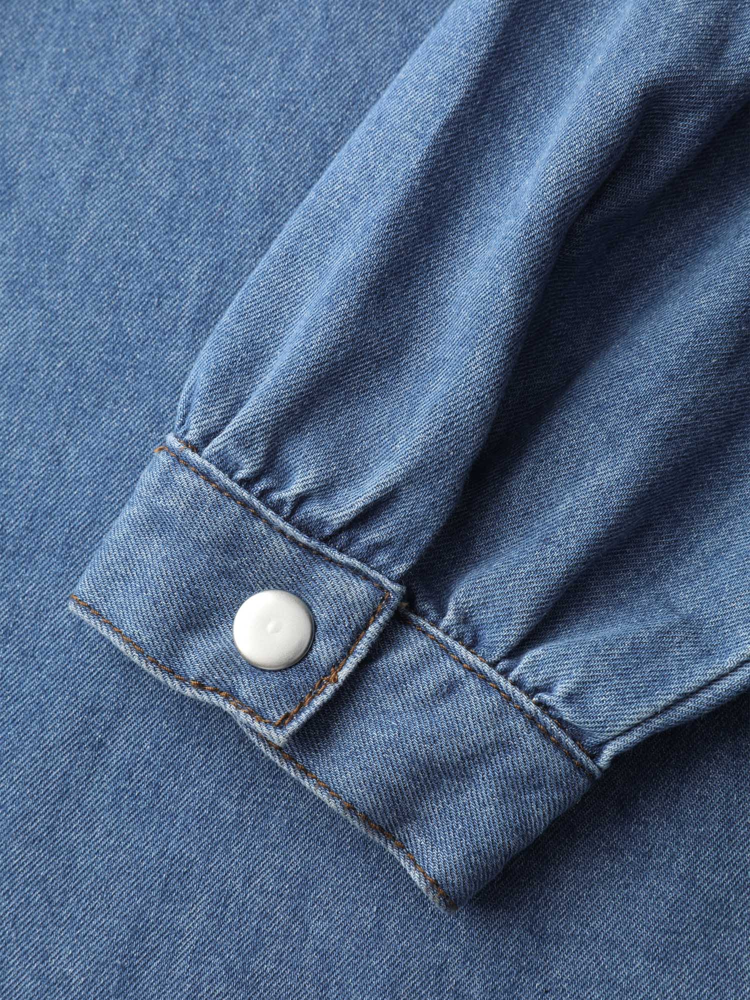 Adjustable Tie Collar Denim Top - Image 5