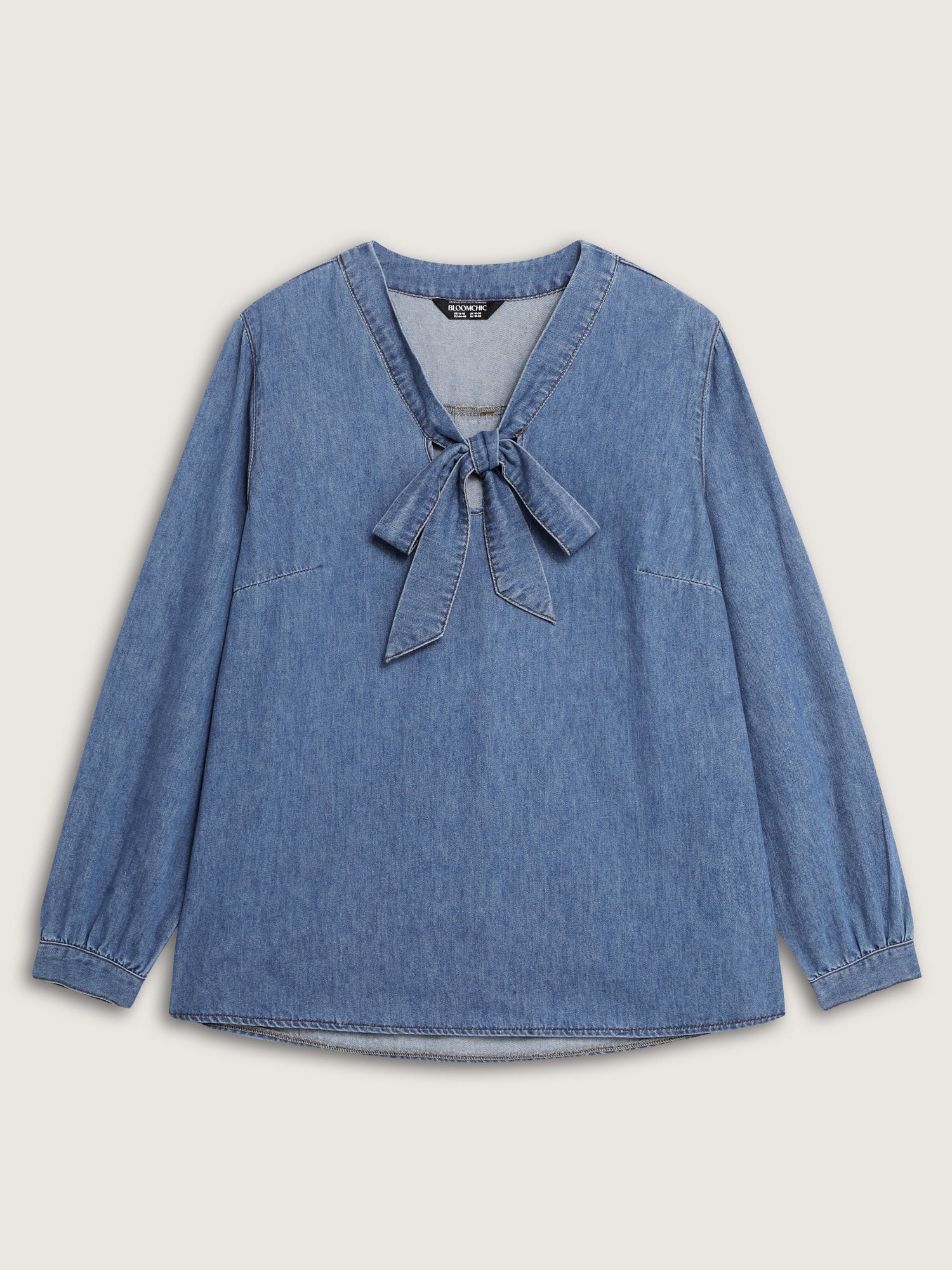 Adjustable Tie Collar Denim Top - Image 7