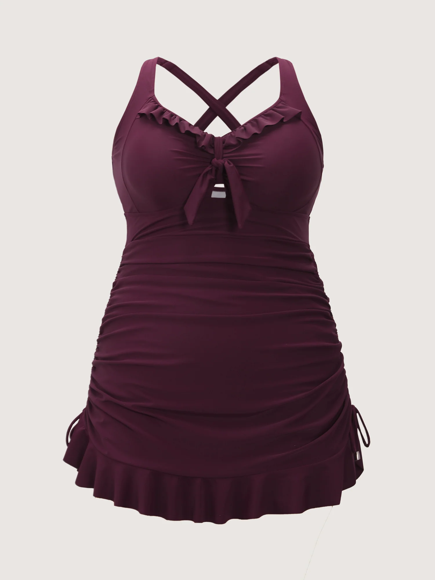 Adjustable Tie Ruffled Channel Drawstring Swim Dress - Image 9