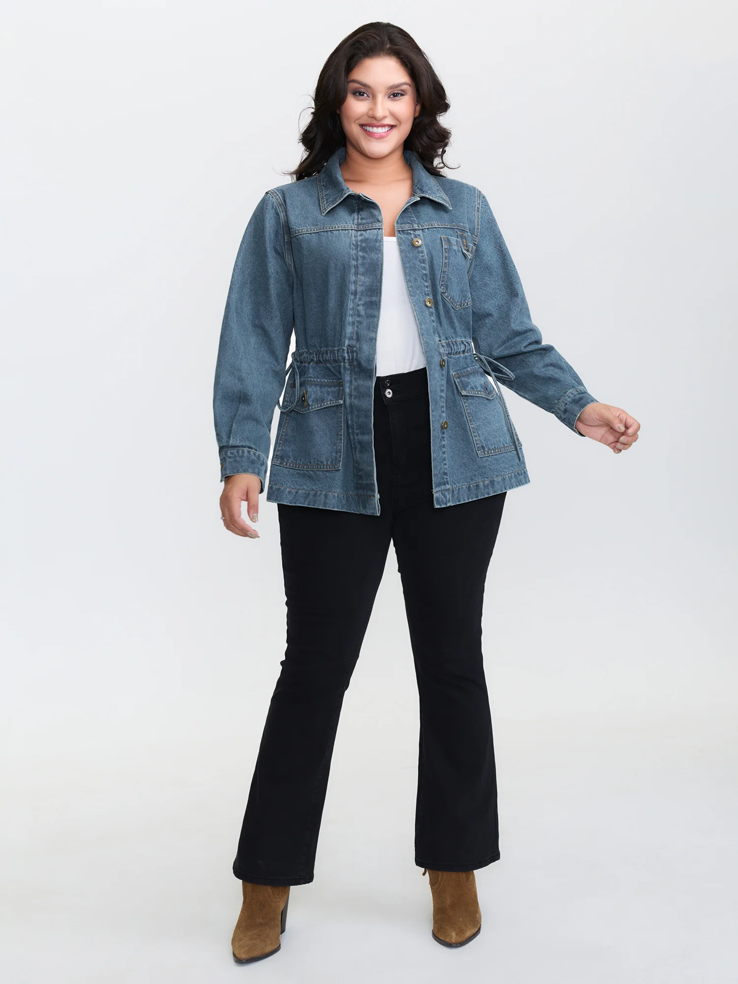 Adjustable Waist Drawstring Denim Jacket - Image 2