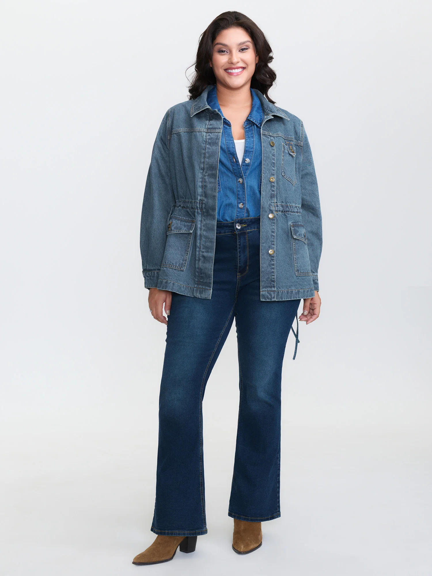 Adjustable Waist Drawstring Denim Jacket - Image 3