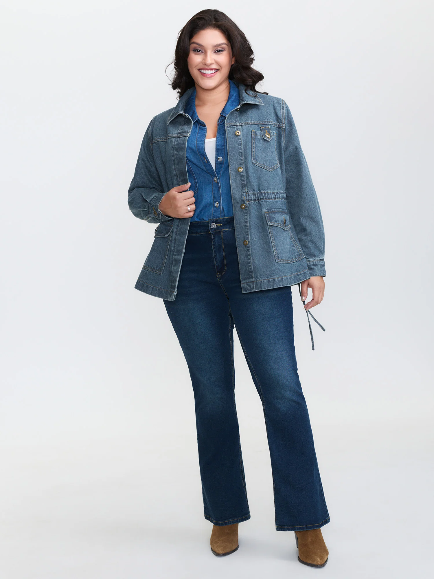 Adjustable Waist Drawstring Denim Jacket - Image 4