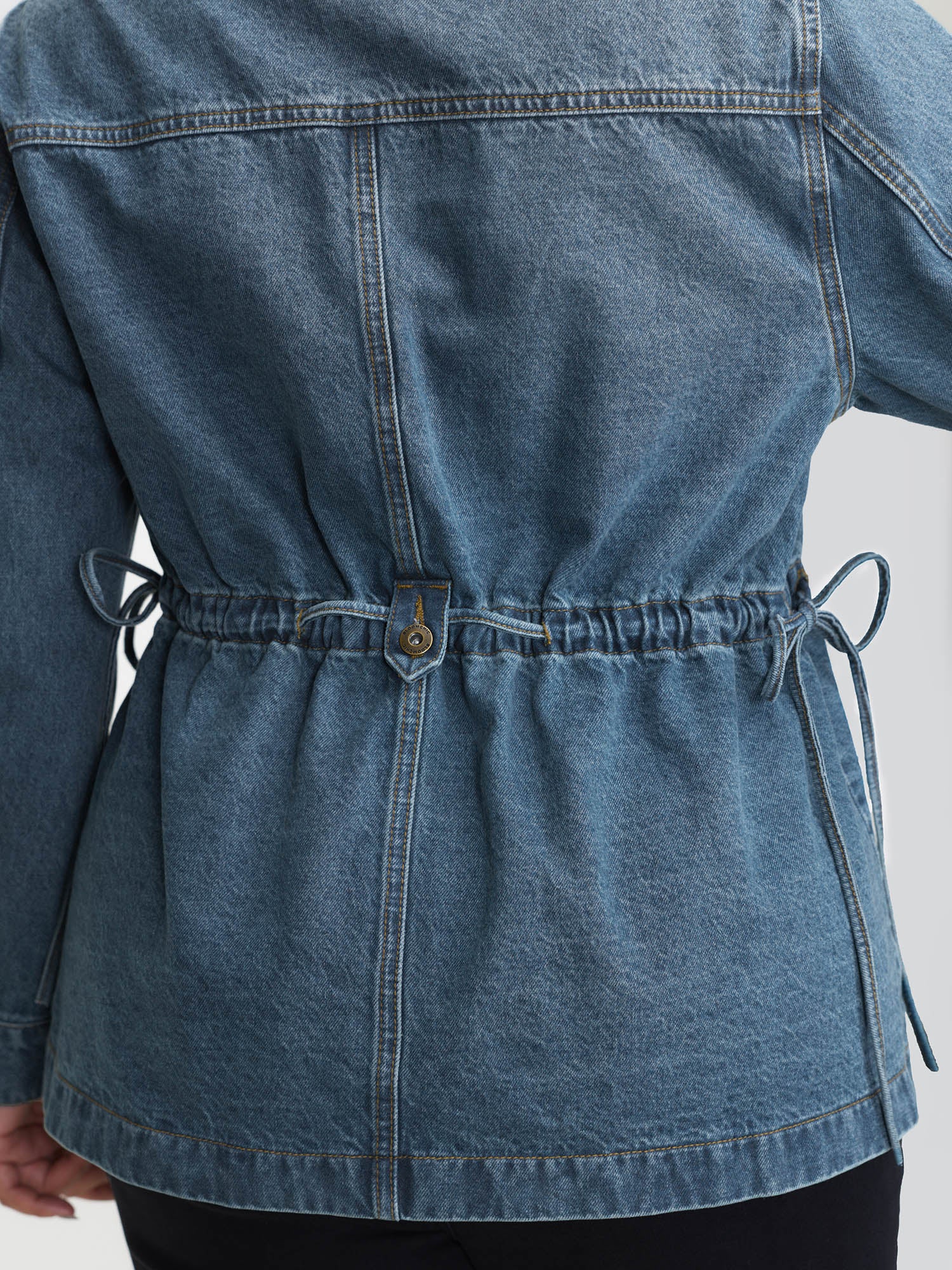 Adjustable Waist Drawstring Denim Jacket - Image 5