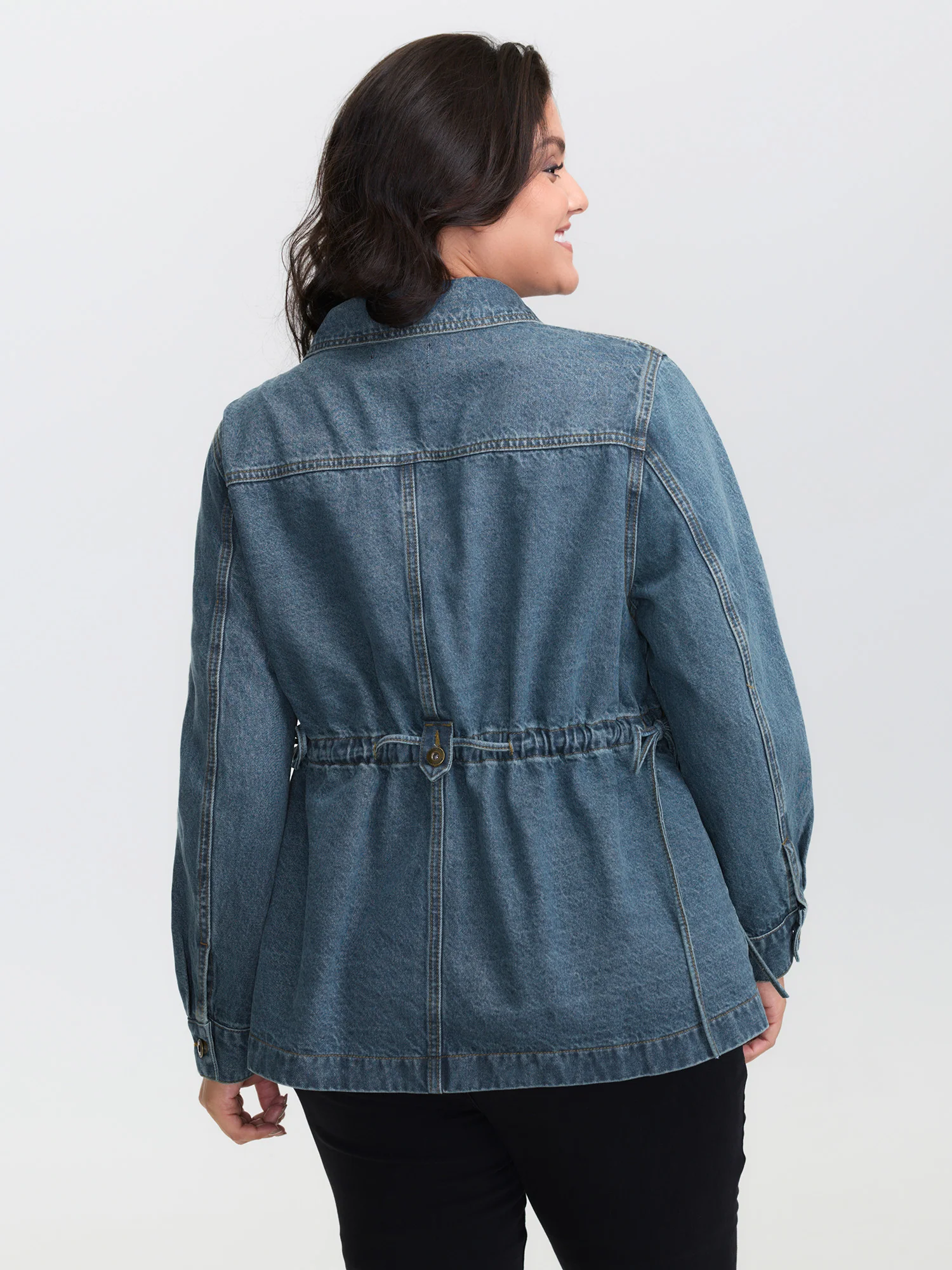 Adjustable Waist Drawstring Denim Jacket - Image 6