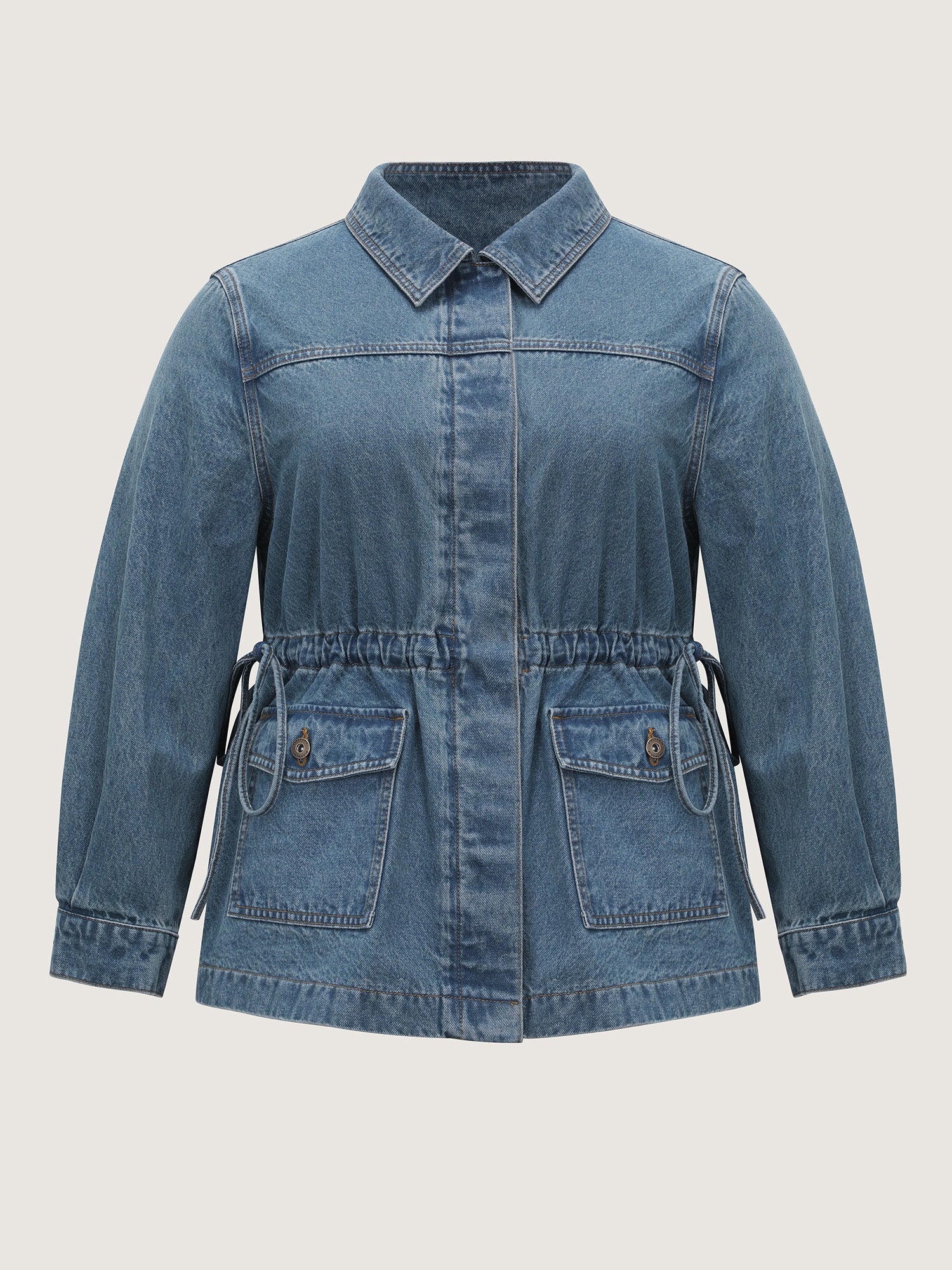 Adjustable Waist Drawstring Denim Jacket - Image 9