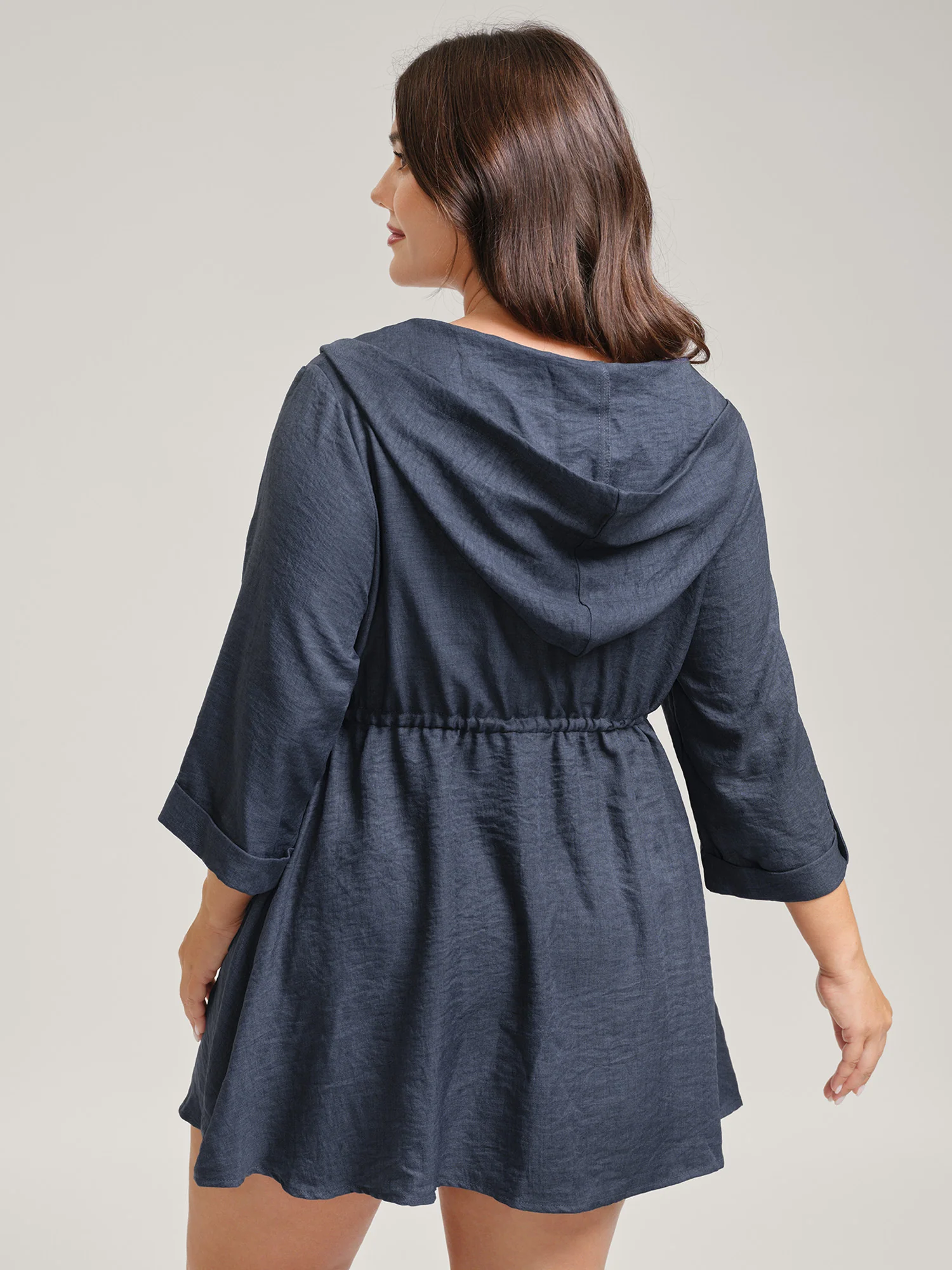 Adjustable Waist-Tie Pockets Hooded Jacket - Image 4