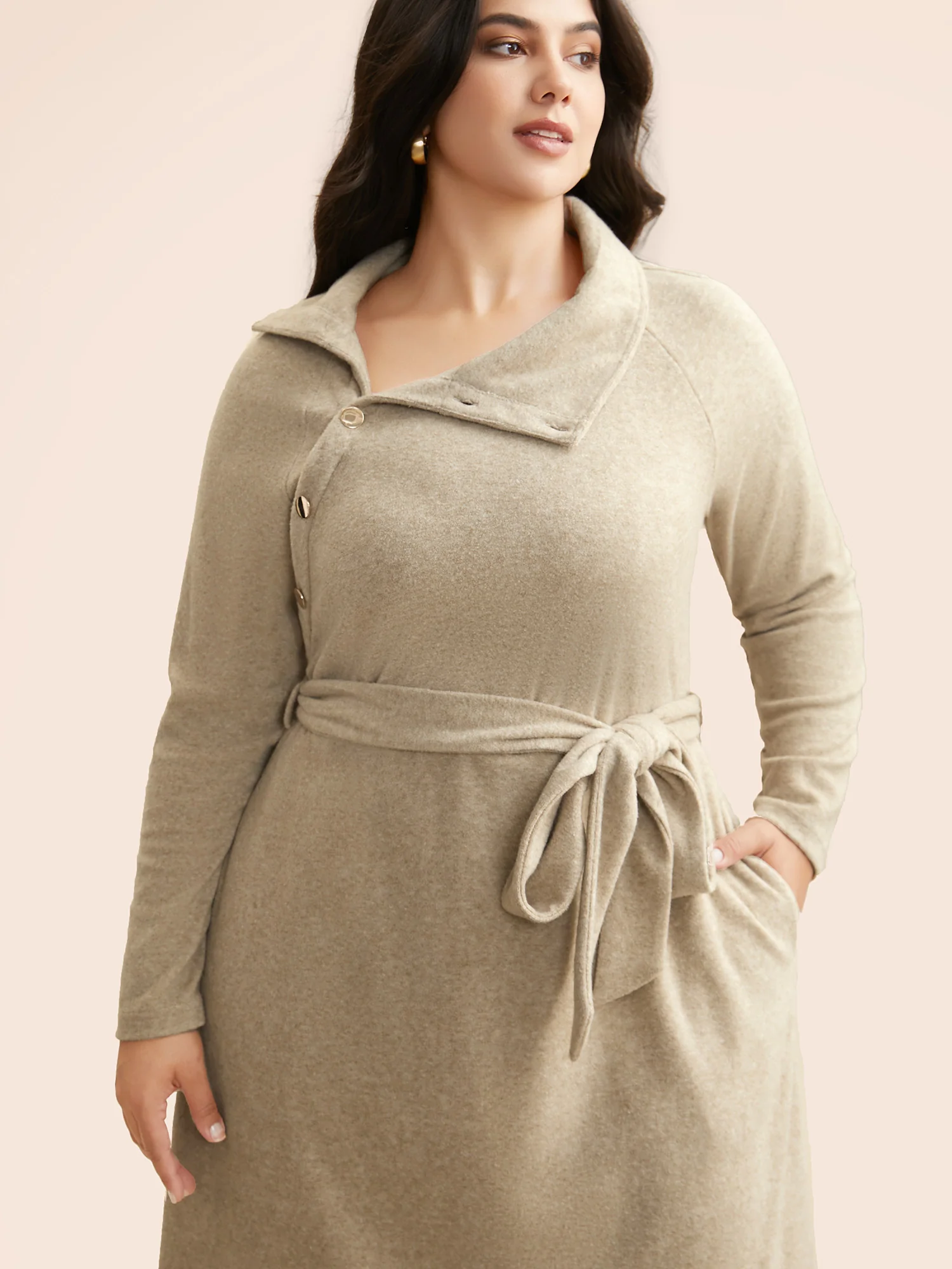 Airy Cozy Button Bodice Placket Midi Dress - Image 2