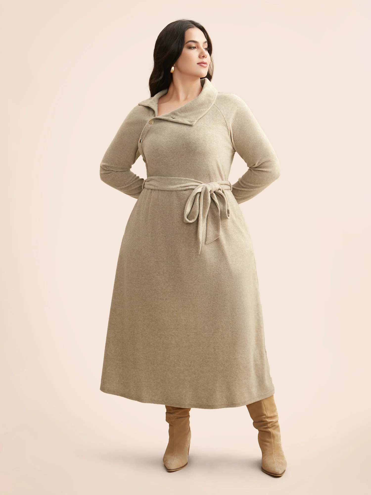 Airy Cozy Button Bodice Placket Midi Dress - Image 3