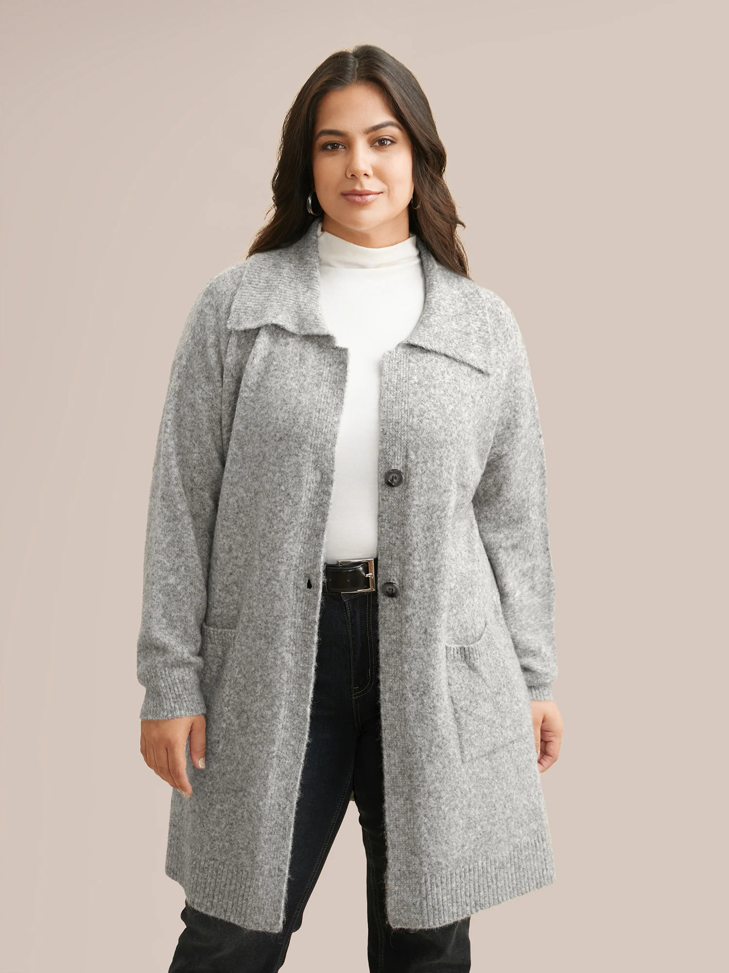 Airy Cozy Lapel Collar Pocket Wool Cardigan - Image 2