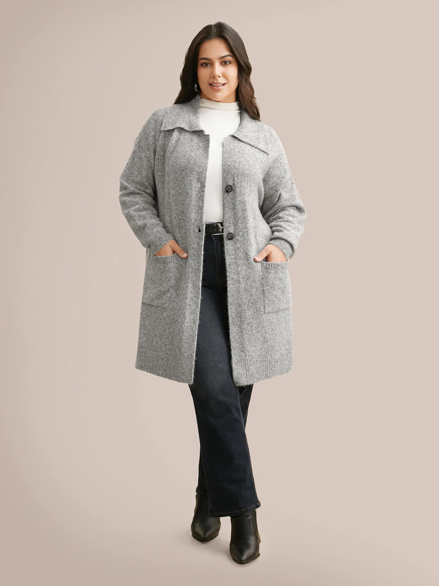 Airy Cozy Lapel Collar Pocket Wool Cardigan - Image 3