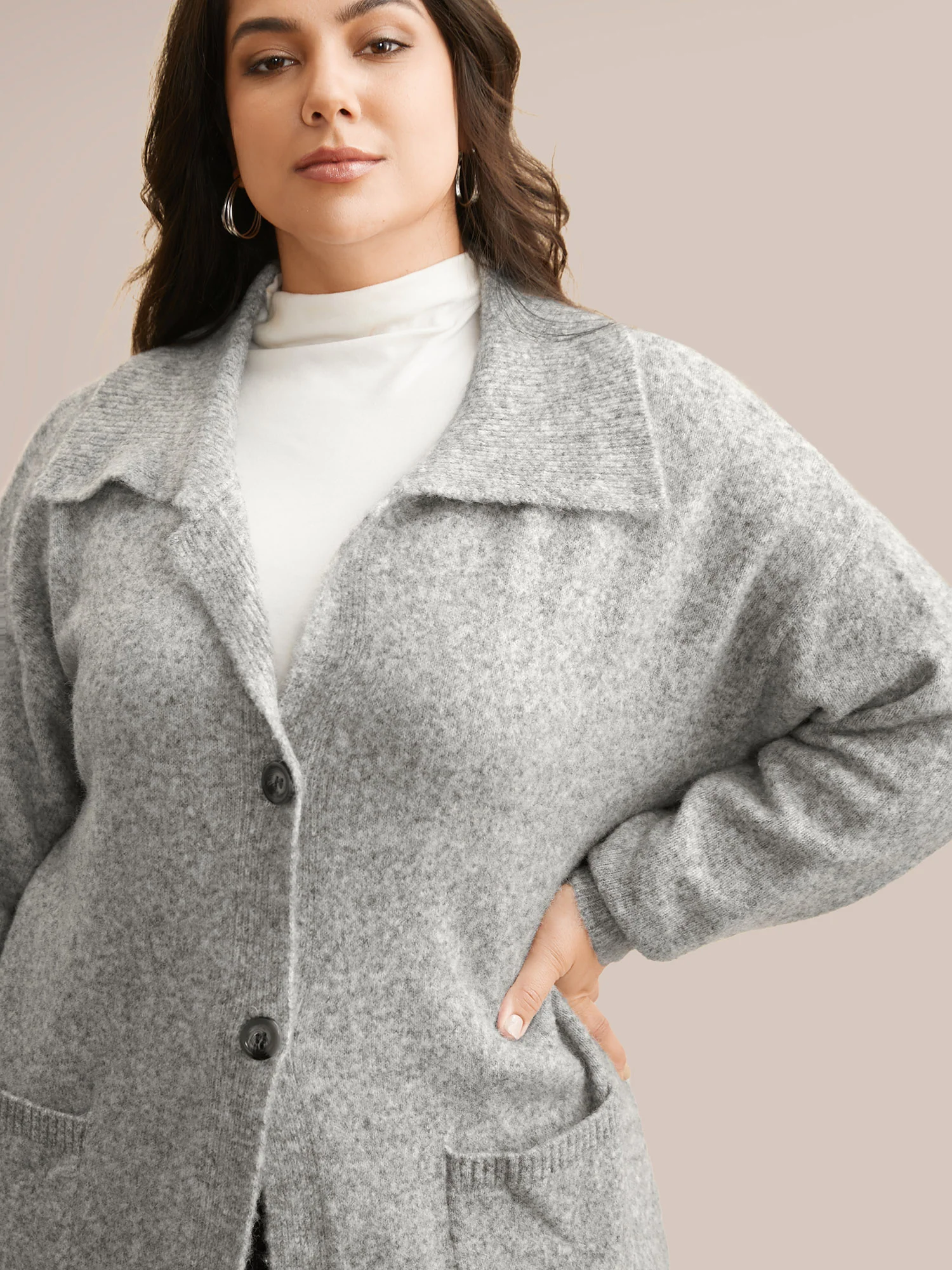 Airy Cozy Lapel Collar Pocket Wool Cardigan - Image 4