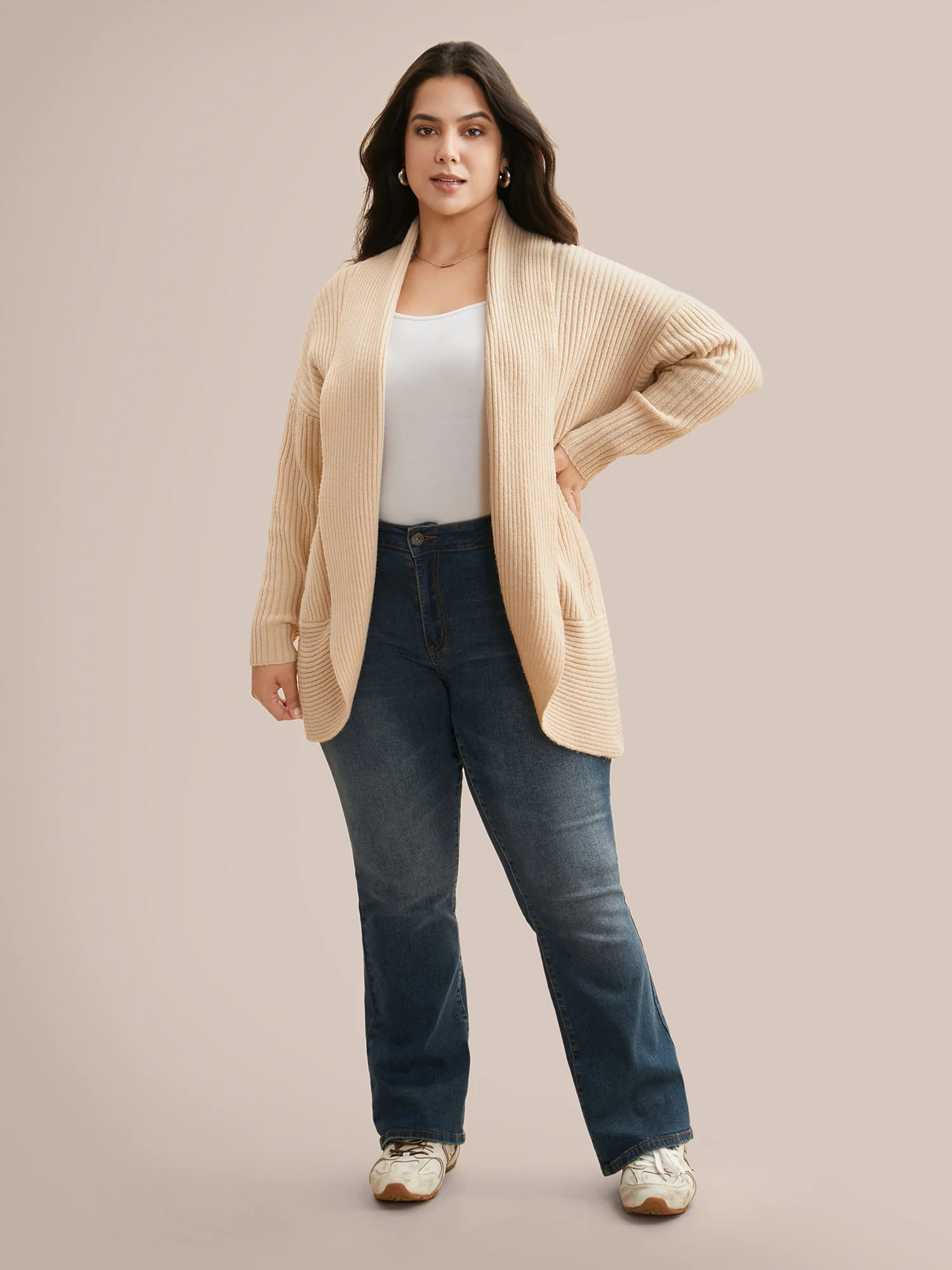 Airy Cozy Shawl Collar Open Cardigan - Image 6
