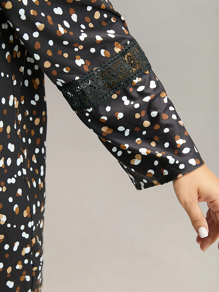 Allover Print Guipure Lace Plicated Detail T-shirt - Image 6