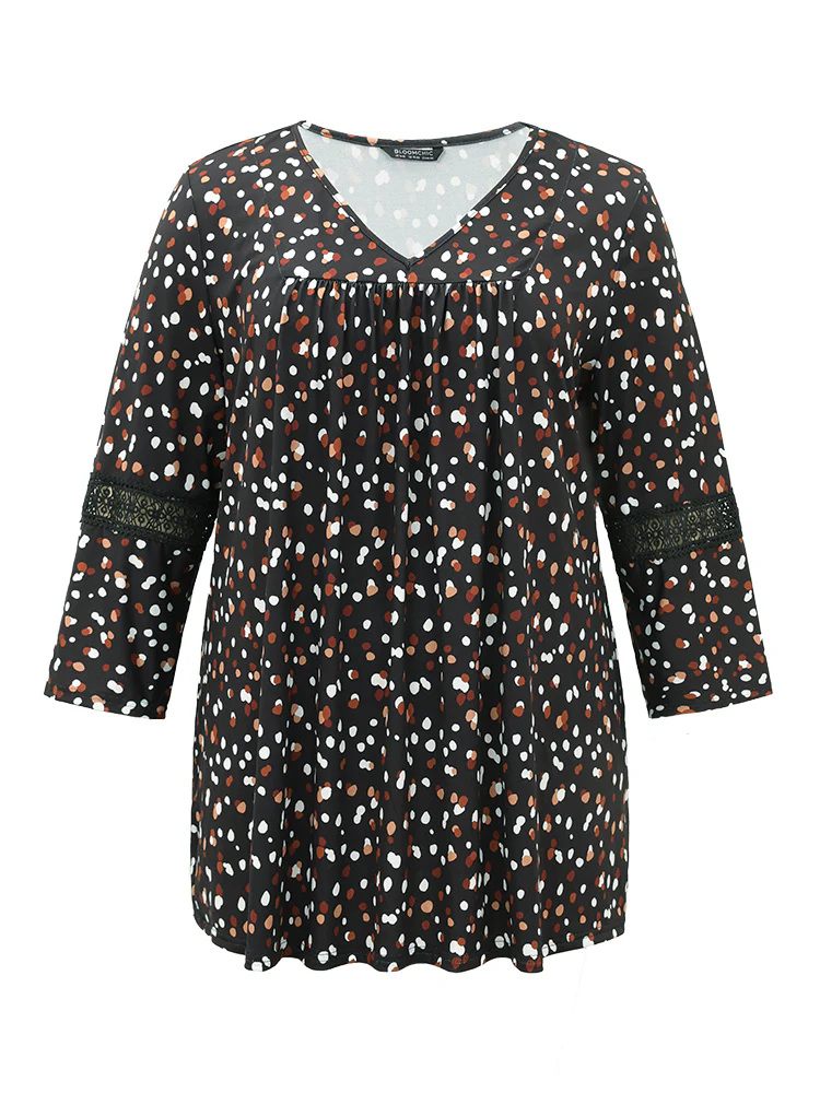 Allover Print Guipure Lace Plicated Detail T-shirt - Image 8