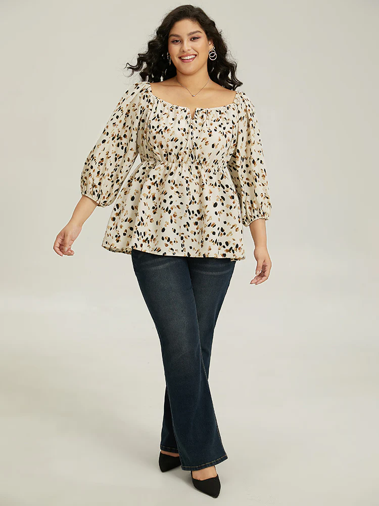 Allover Print Lantern Sleeve Blouse - Image 3