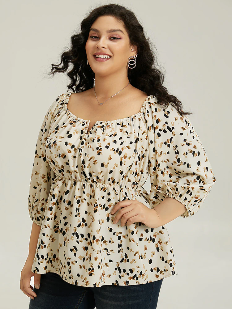 Allover Print Lantern Sleeve Blouse - Image 4