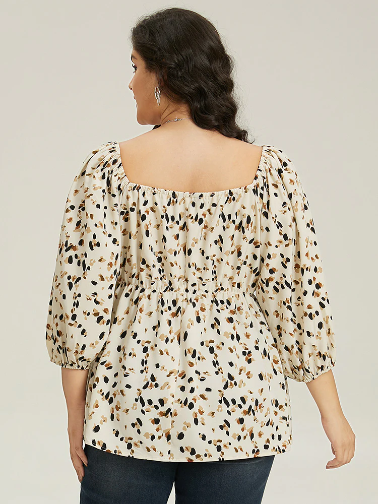Allover Print Lantern Sleeve Blouse - Image 5