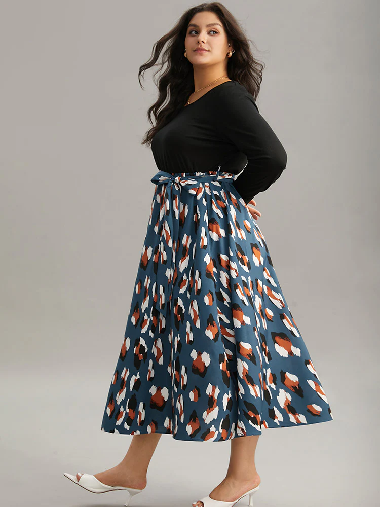 Allover Print Patchwork Belted Pocket Dress - Image 2