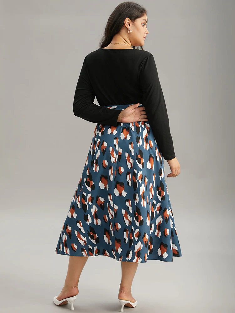 Allover Print Patchwork Belted Pocket Dress - Image 3