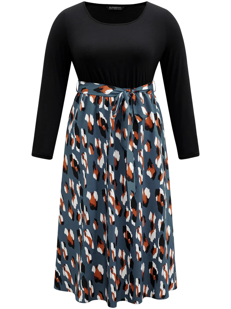 Allover Print Patchwork Belted Pocket Dress - Image 5