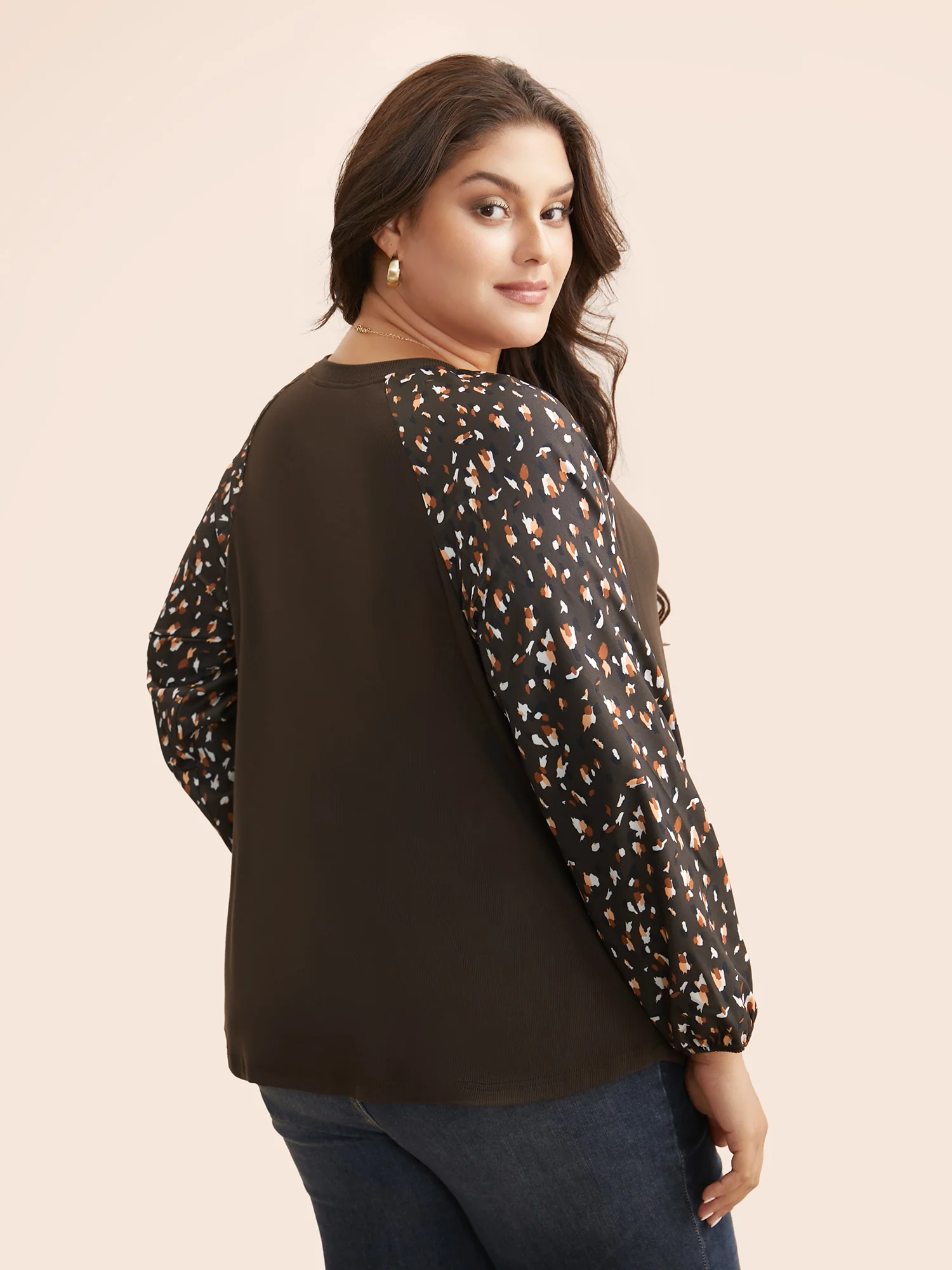 Allover Print Patchwork Raglan Sleeve T-shirt - Image 3