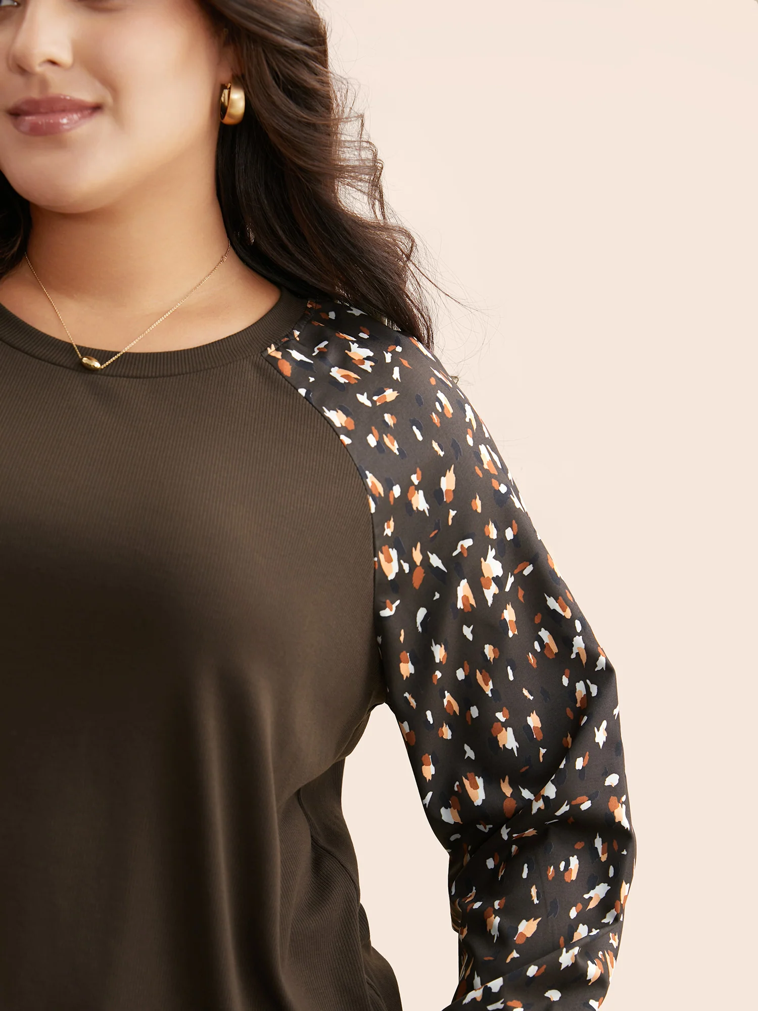 Allover Print Patchwork Raglan Sleeve T-shirt - Image 5