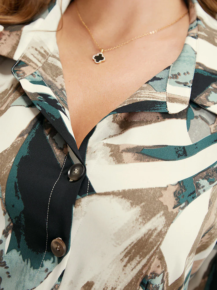 Allover Print Pocket Button Up Belted Shirt Collar Dress - Image 6