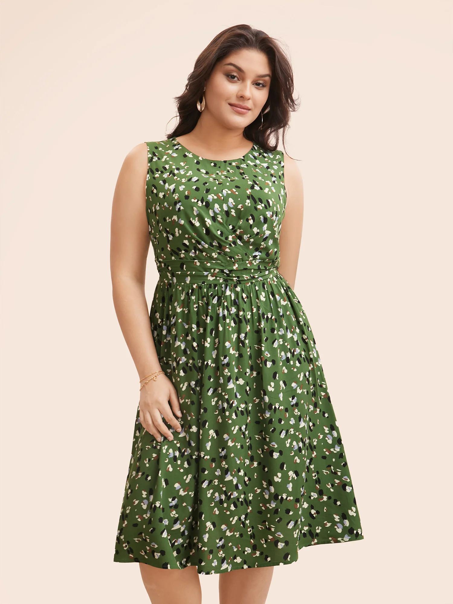 Allover Print Pocket Flutter Crossover Ruched Tank Dress - Image 12