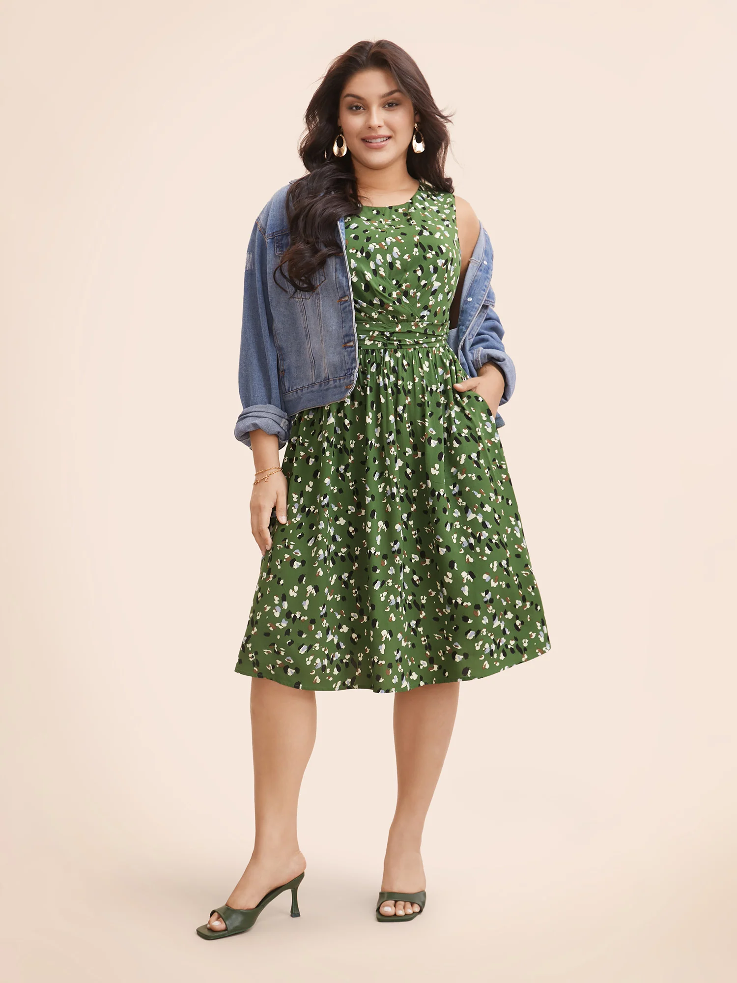 Allover Print Pocket Flutter Crossover Ruched Tank Dress - Image 13