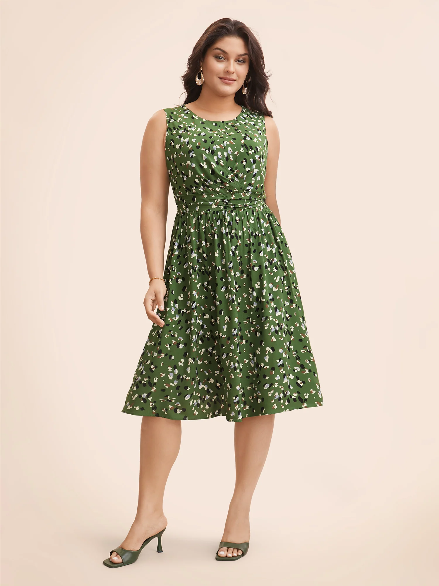 Allover Print Pocket Flutter Crossover Ruched Tank Dress - Image 14