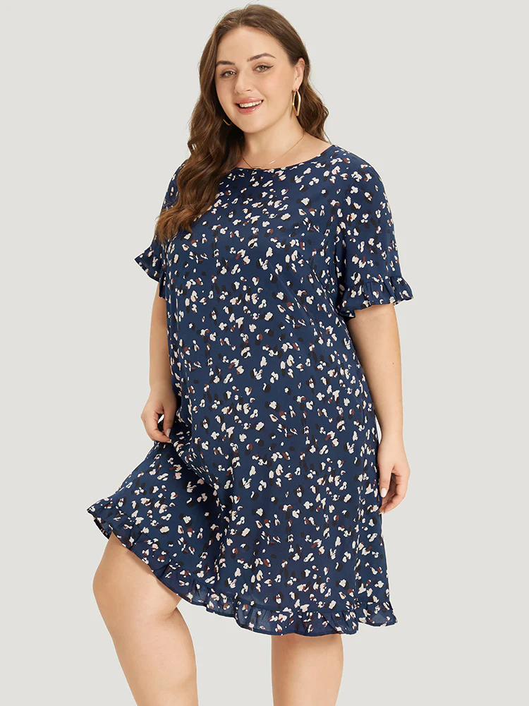 Allover Print Pocket Flutter Trim Dress - Image 2