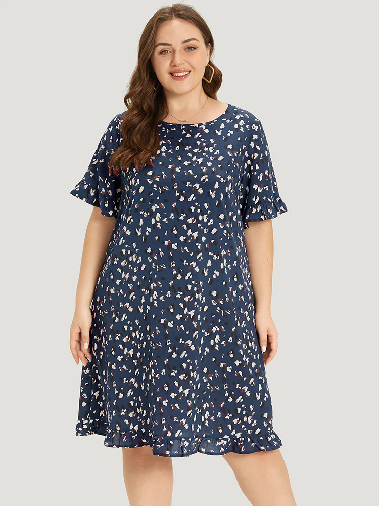 Allover Print Pocket Flutter Trim Dress - Image 3