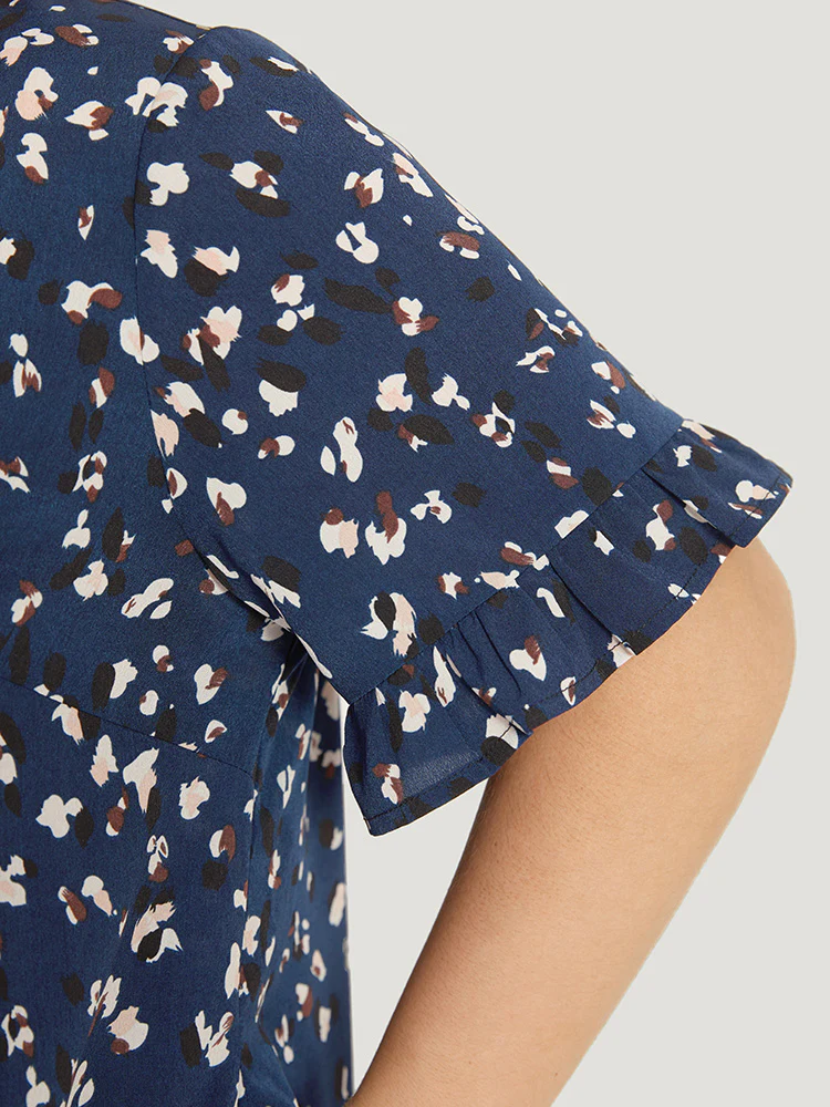 Allover Print Pocket Flutter Trim Dress - Image 5